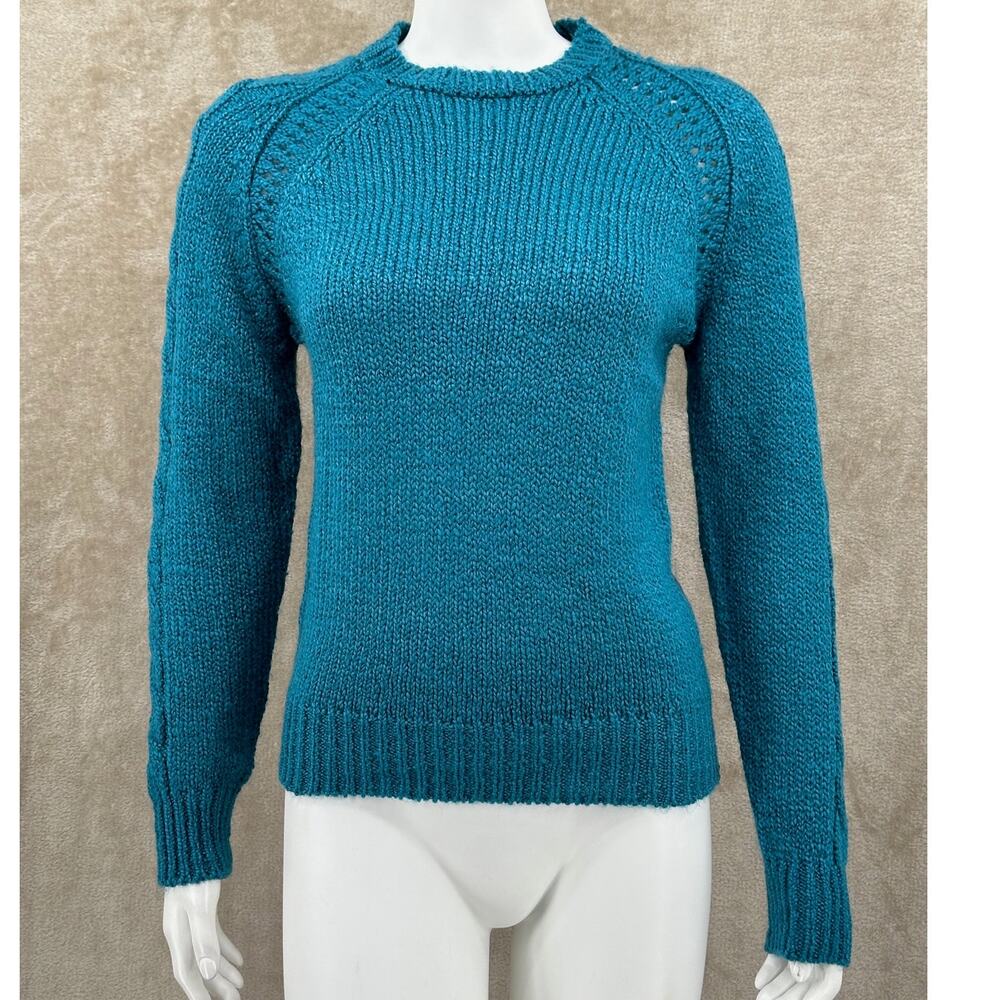 Vintage New York & Company Sweater Womens Medium Turquoise Cable Knit Acrylic